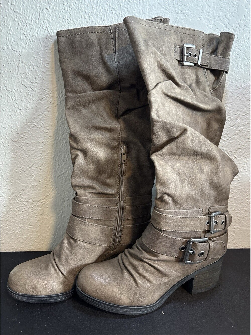 Carlos by Carlos Santana Claudia Taupe Slouchy Knee High Boots Buckle Size 6.5